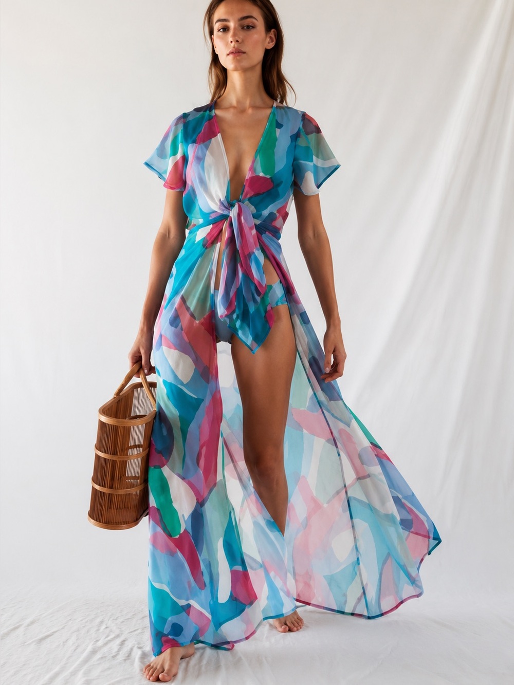 NWT Cult Gaia Lanna Silk Abstract Tie-front Maxi Cover-up Maxi Dress M